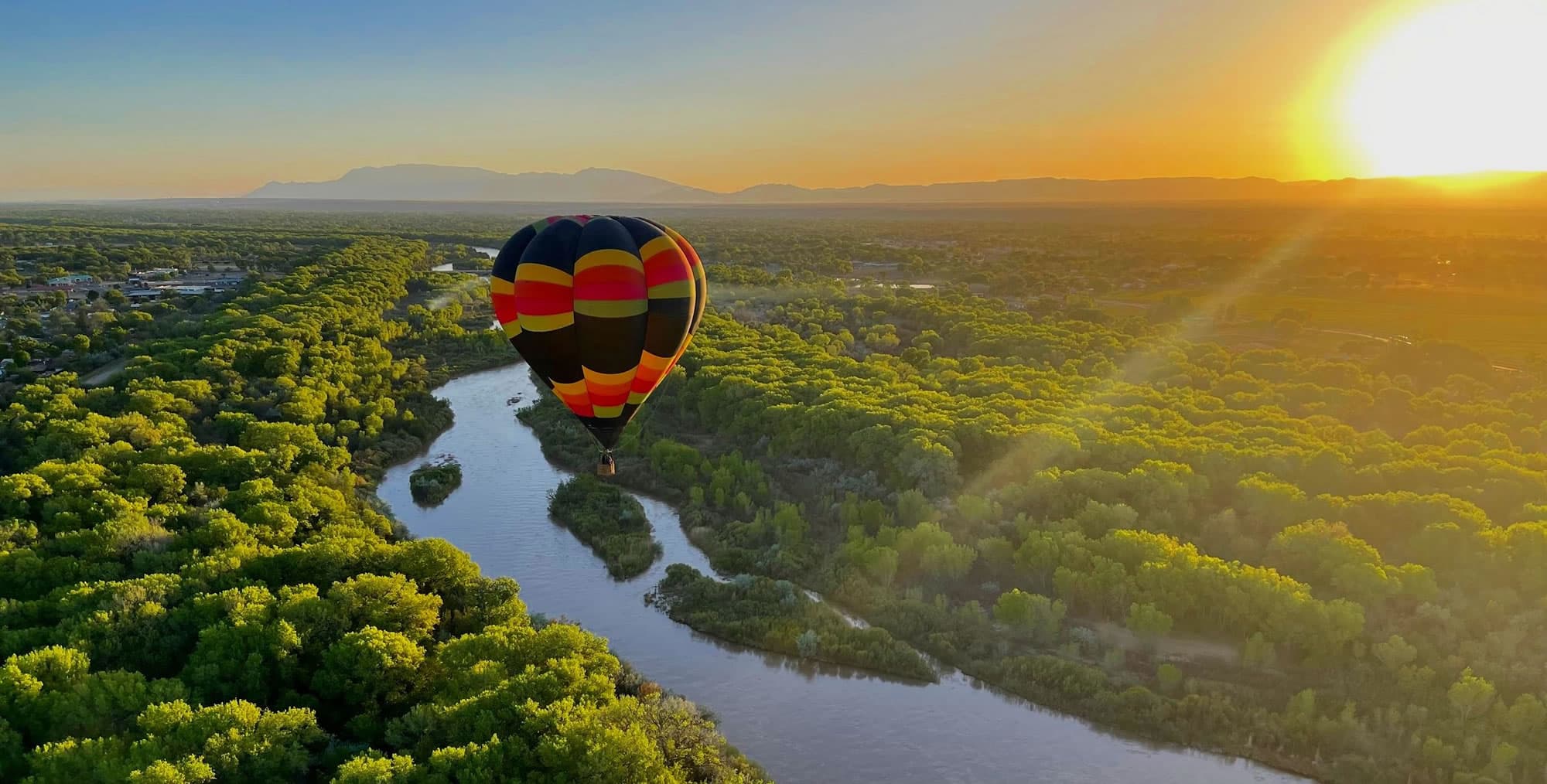Hot air balloon over the Rio Grande bosque near Albuquerque